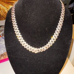Silver tone & rhinestone mens 21 in long Necklace. (1/2 inch wide)